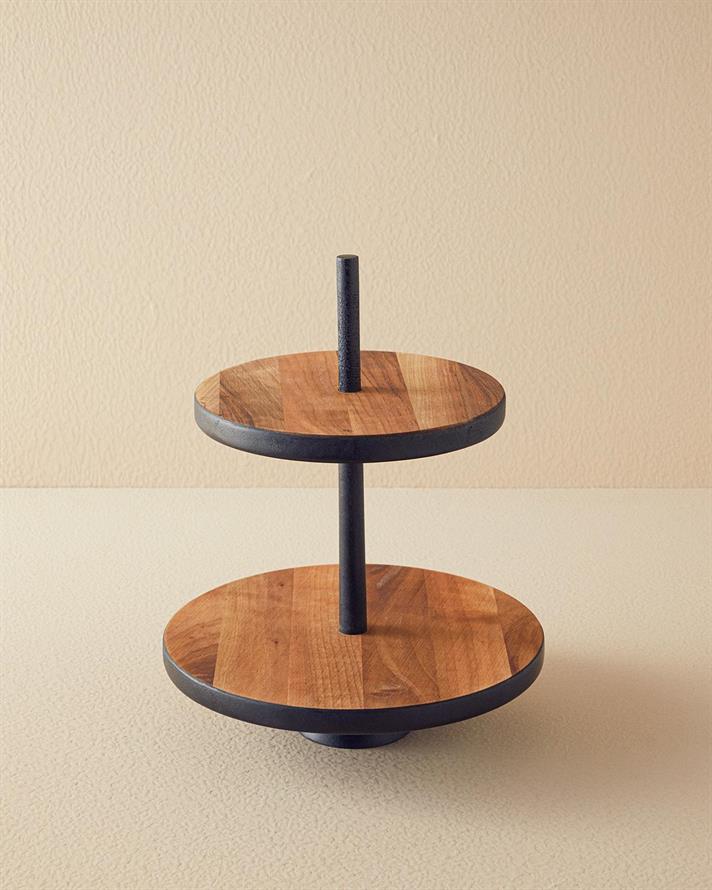 Platou de servire etajat, Modern Wood, lemn de nuc, 28 cm, maro