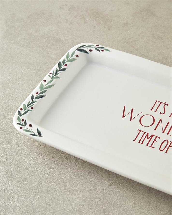 Platou, Wonderful Year, ceramică, 36x18 cm, alb