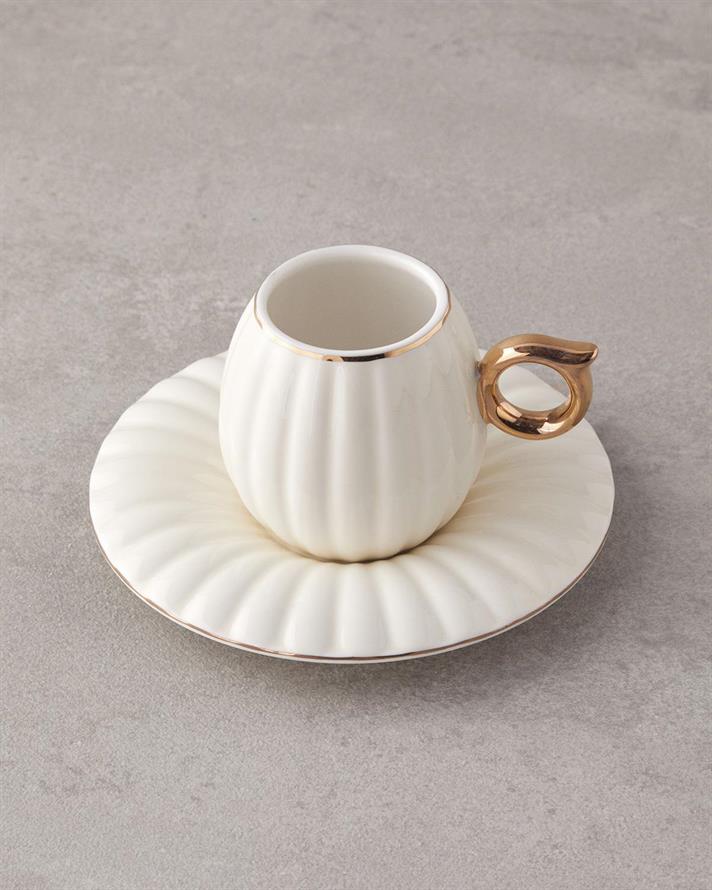 polcă Porțelan New Bone China 12 Piese 6 Persoane Set De Cești De Cafea 90 ml Alb
