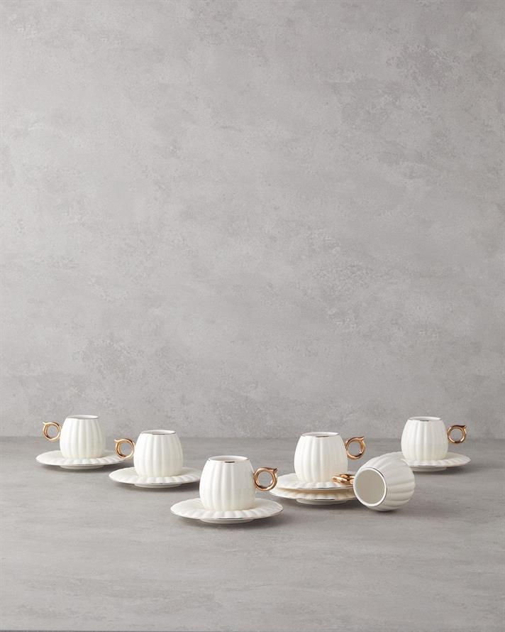 polcă Porțelan New Bone China 12 Piese 6 Persoane Set De Cești De Cafea 90 ml Alb
