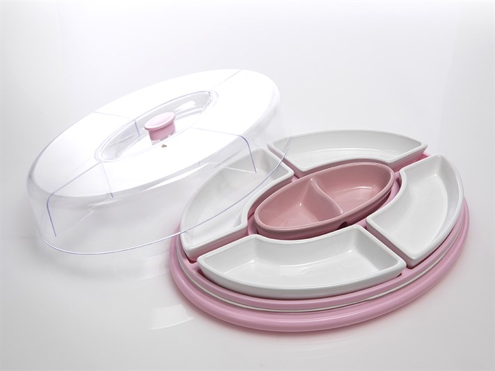 poli- Ceramică  Cu 6 compartimente  SET PENTRU MIC DEJU Pink