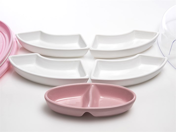 poli- Ceramică  Cu 6 compartimente  SET PENTRU MIC DEJU Pink
