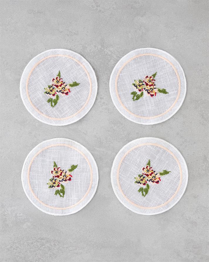 Poliester Cu 4 Piese Coaster Pahare 14 cm Alb - Roșu