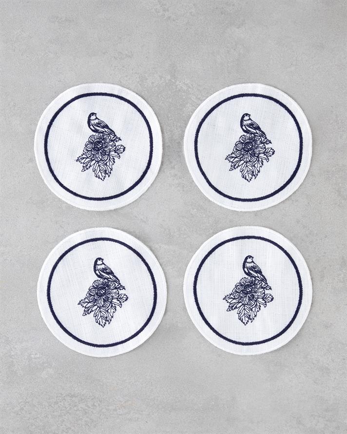 Poliester Cu 4 Piese Coaster Pahare 14 cm Alb - Bleumarin