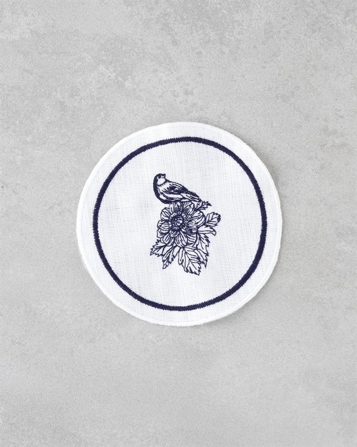 Poliester Cu 4 Piese Coaster Pahare 14 cm Alb - Bleumarin