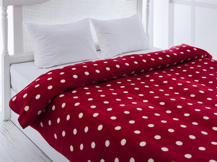 Polka-dot Cottony Double Person  PĂTURĂ 200x220 cm Roşu