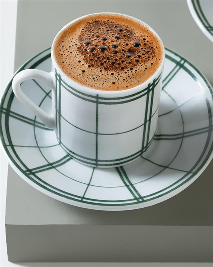 Set 2 cești de cafea cu farfurie, porțelan, 80 ml, verde