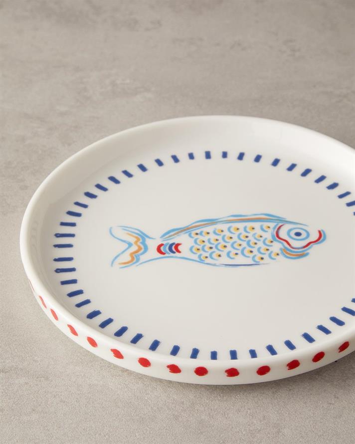 Gold Fish Porțelan Bone Farfurie De Tort 21 cm Roșu - Albastru