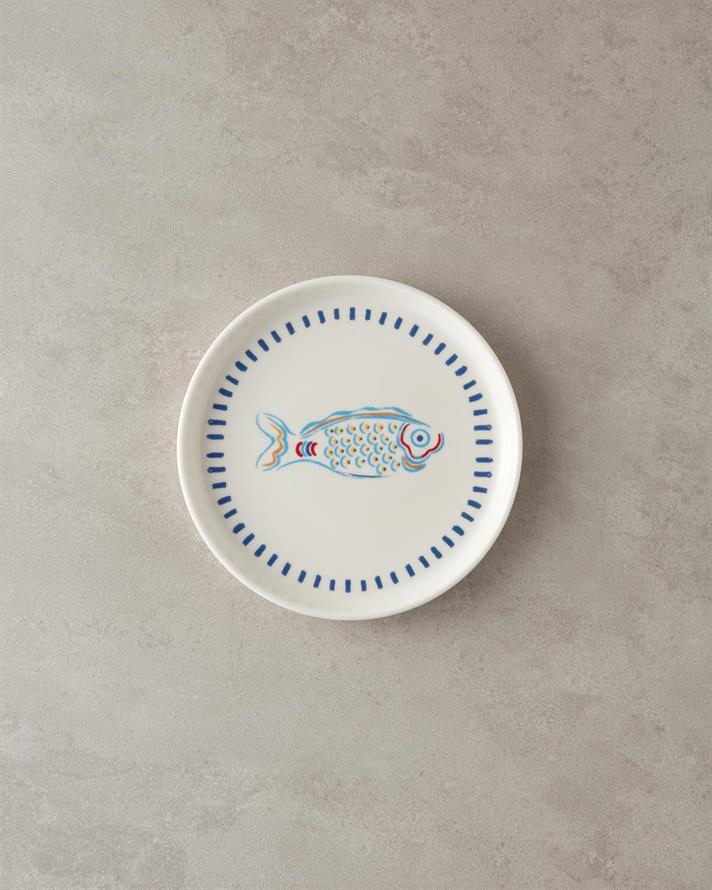 Gold Fish Porțelan Bone Farfurie De Tort 21 cm Roșu - Albastru