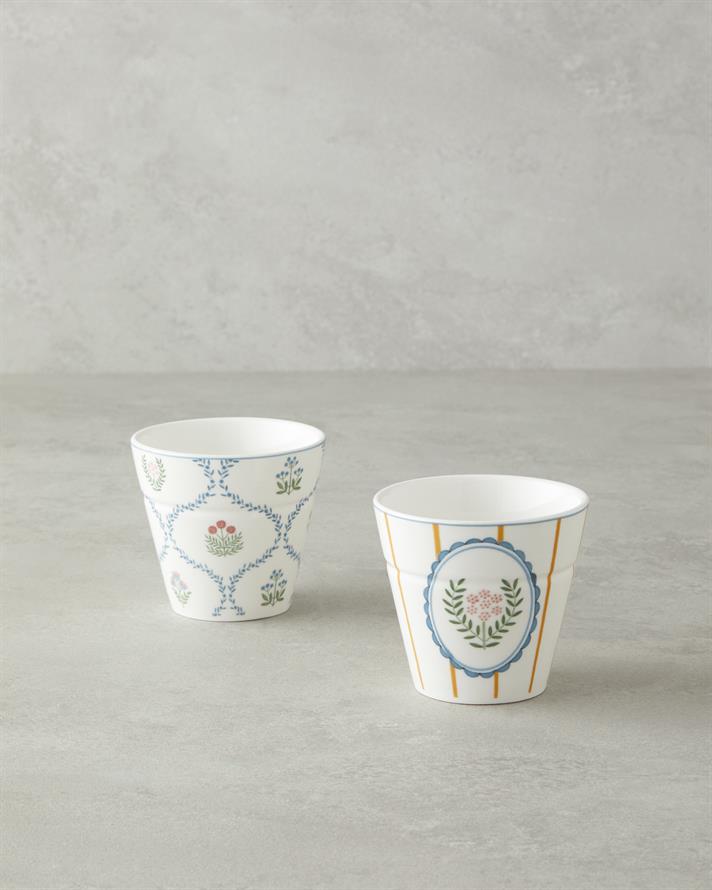 Retro Grids Porțelan New Bone China Pahar 230 ml Alb - Albastru