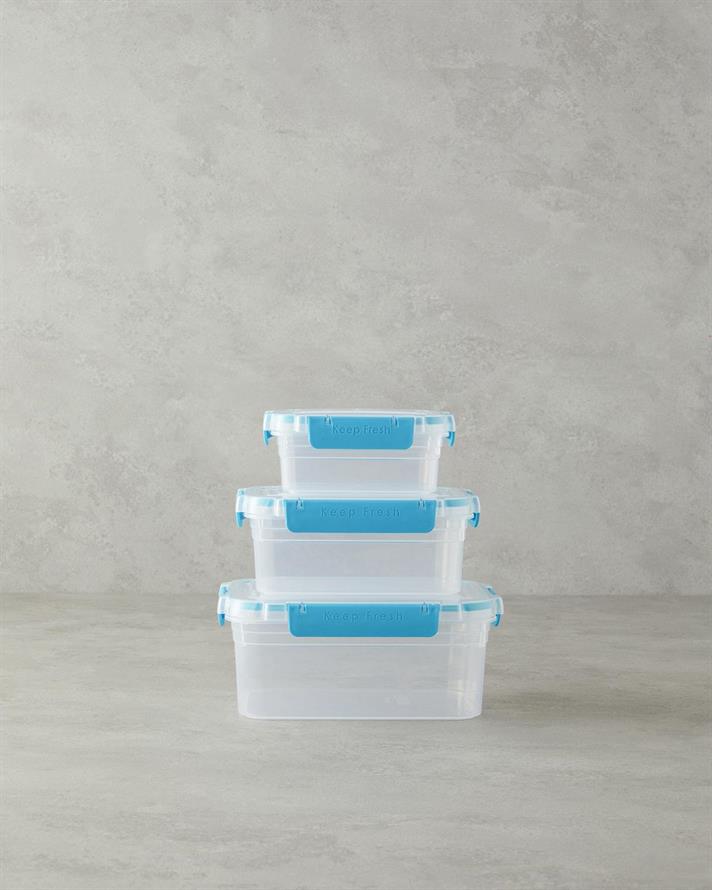 Plastic Cu 3 Piese Recipient Depozitare 15.5x21x 9 cm Turcoaz