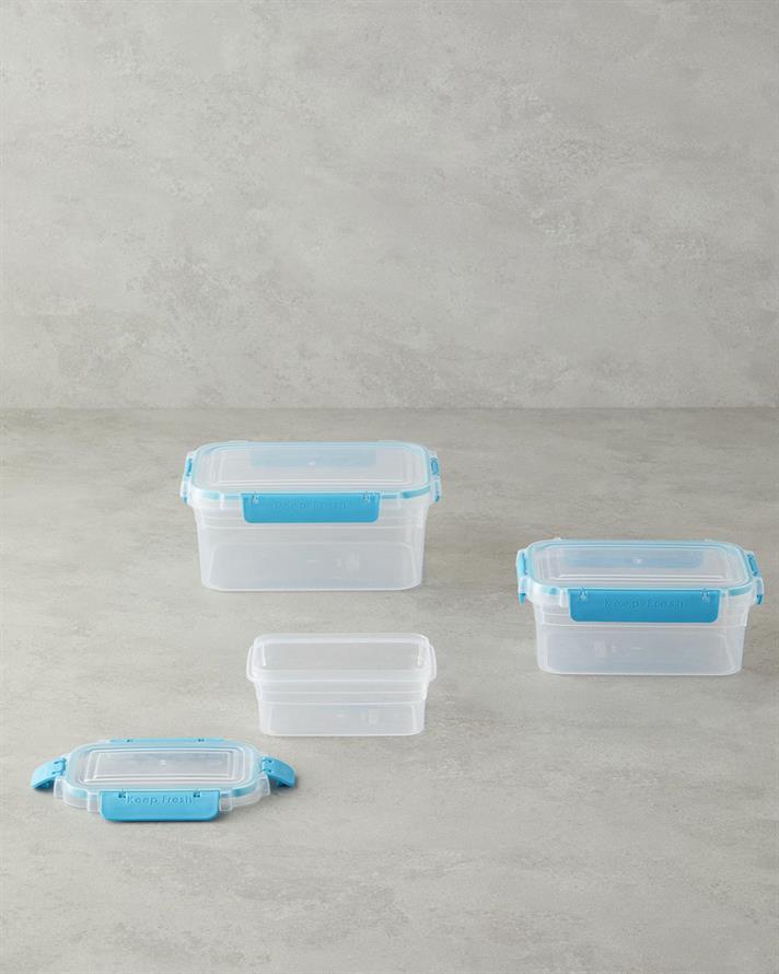 Plastic Cu 3 Piese Recipient Depozitare 15.5x21x 9 cm Turcoaz