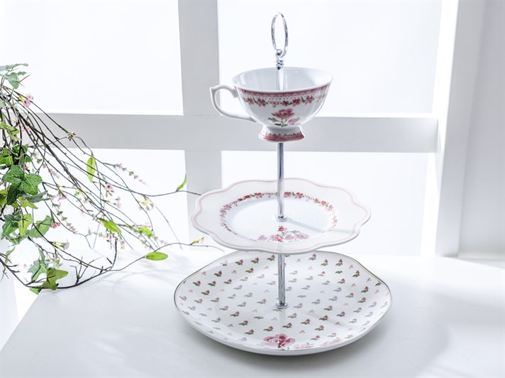 Rose Story Bone China Multi-Tier Service . Pink