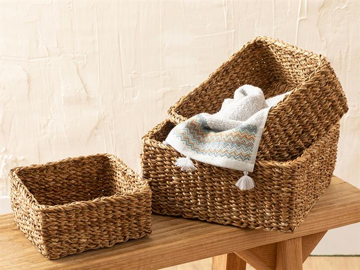 Poveste Naturală Stuf Coș 22*22*10Cm Cafea.