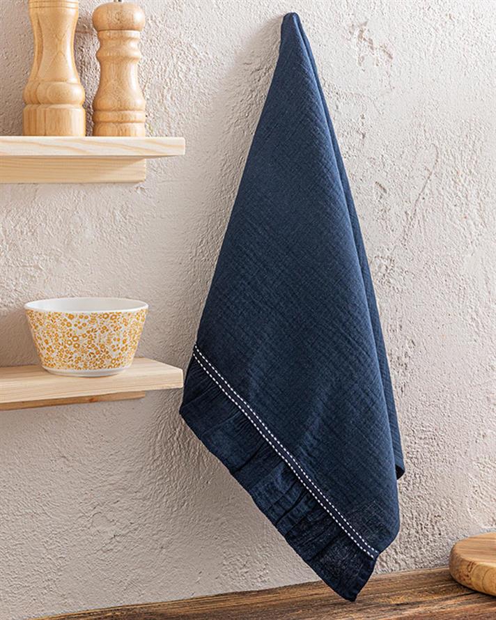 Müslin Cotton With Frills Drying Cloth 40x60 cm Dark Blue.
