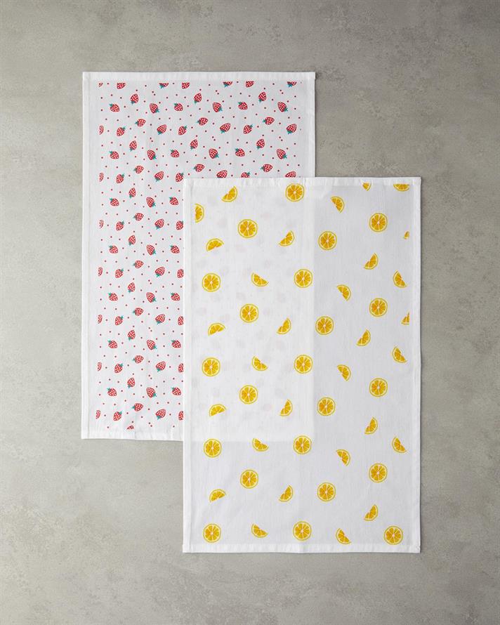 fructe Bumbac Cu 2 Piese Lavetă Uscare 30x50 cm Roșu - Galben