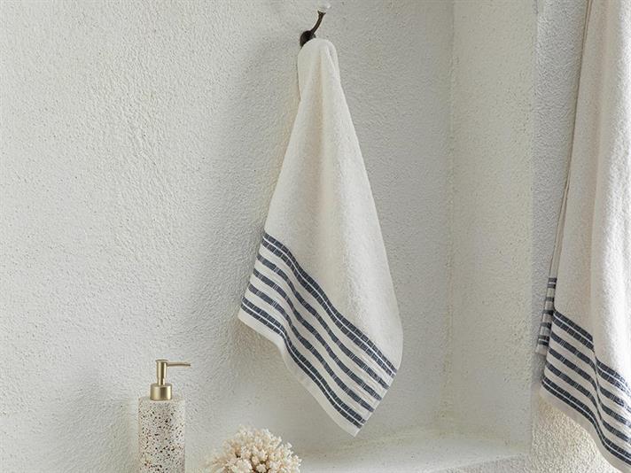 Prosop de față, Aqua Line, bumbac, 50x70 cm, ecru-bleumarin