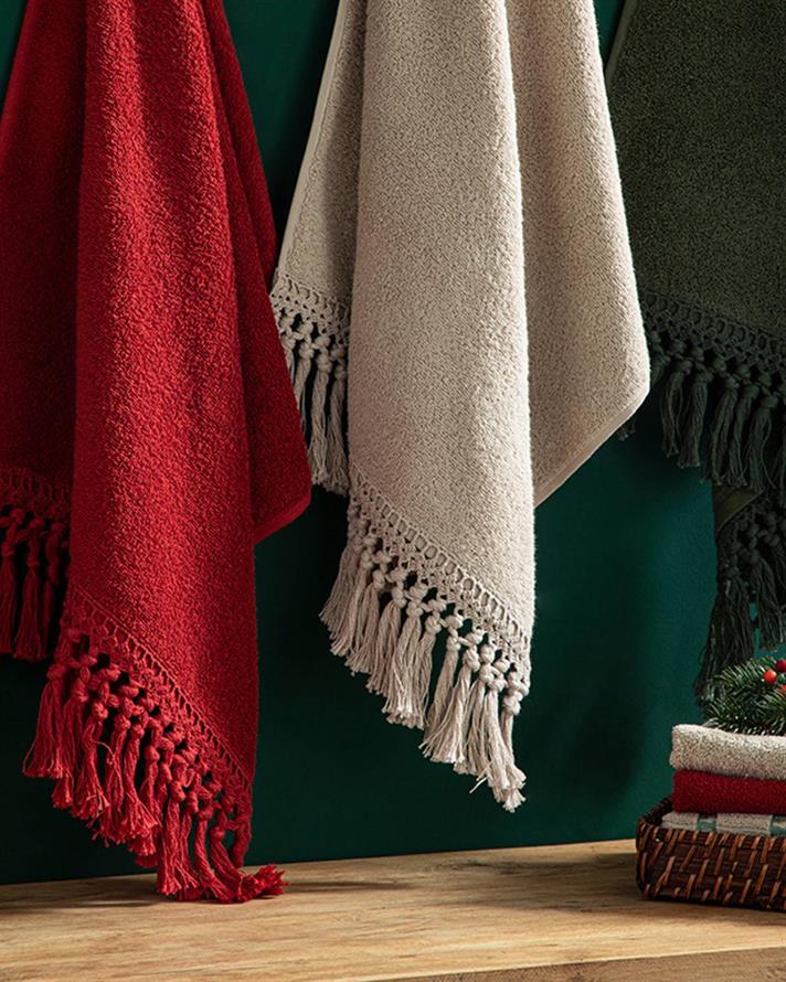 Eaves Cottony fringed Face Towel 50x70 cm Claret Red