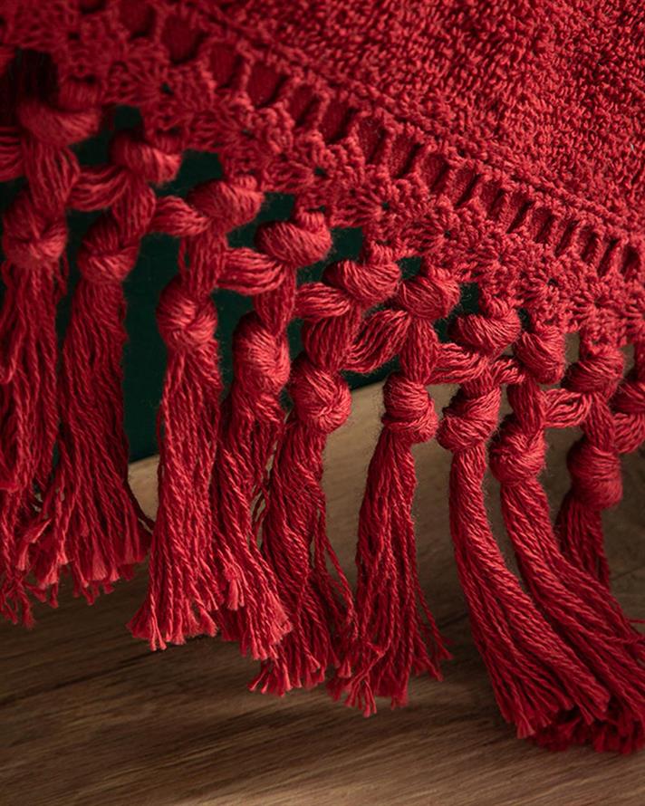 Eaves Cottony fringed Face Towel 50x70 cm Claret Red