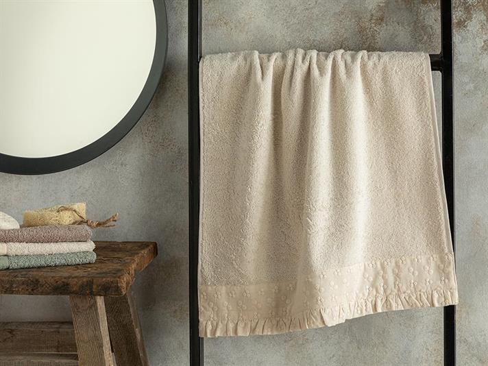 Emily Cottony brode Face Towel 50x70 cm Light Beige