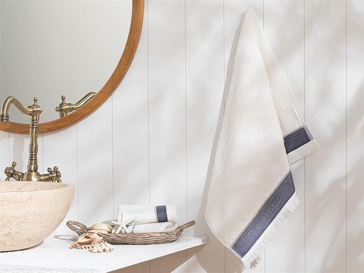 Prosop de față, Lucina, bumbac, 50x70 cm, ecru-bleumarin