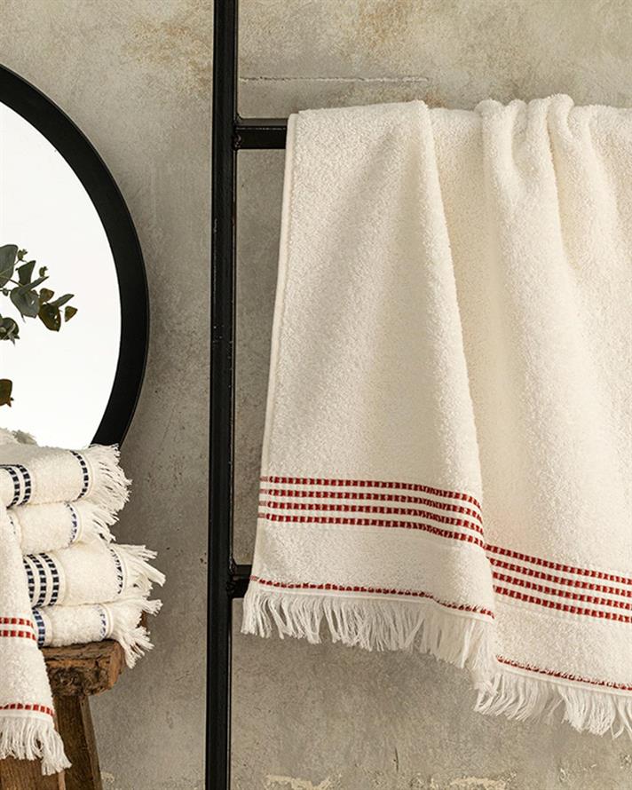 Prosop de față, Nautical, bumbac, 50x70 cm, alb-cărămiziu