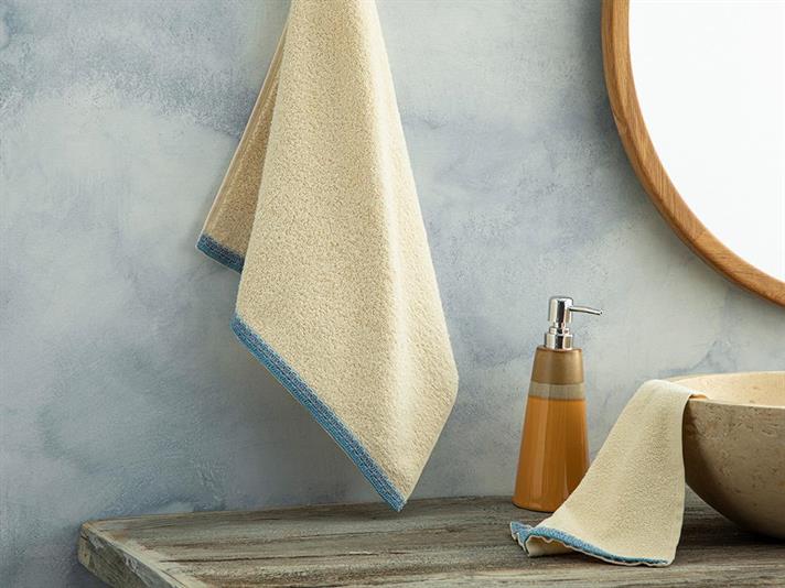 Prosop de față, Pure Lace, bumbac, 50x70 cm, ecru - bleu