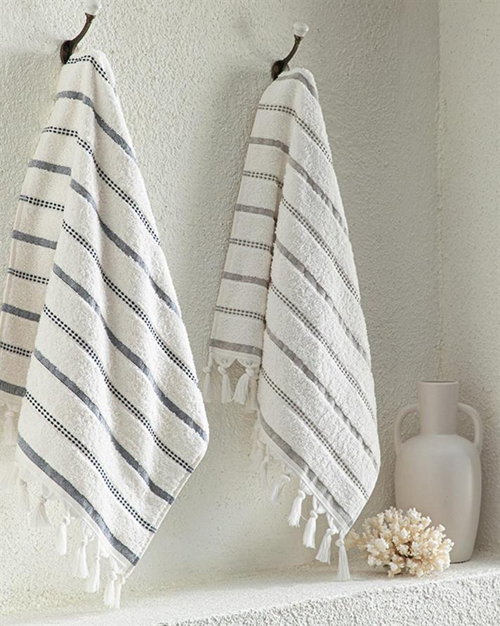 Prosop de față, Sirius, bumbac, 50x70 cm, ecru-bleumarin