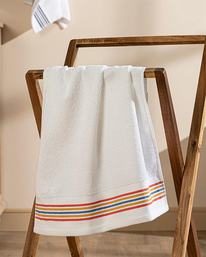 Prosop de față, Striped, bumbac, 50x70 cm, ecru - portocaliu