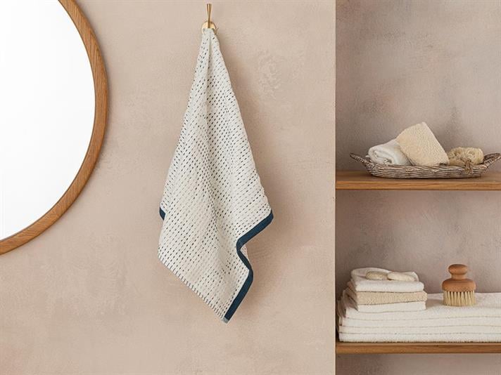 Prosop de față, Sukulent, bumbac, 50x70 cm, ecru-albastru petrol