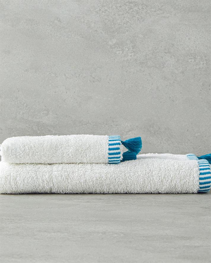 Prosop de fata, Colorful Lines, bumbac, 50x80 cm, ecru-bleu