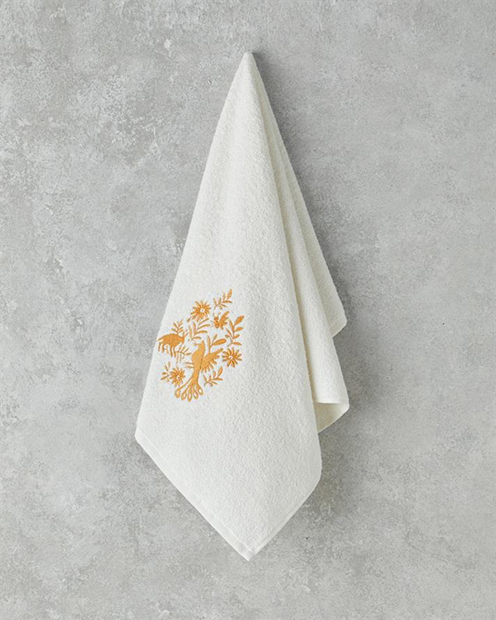 Prosop de fata, Floral Crowd, bumbac, 50x80 cm, ecru