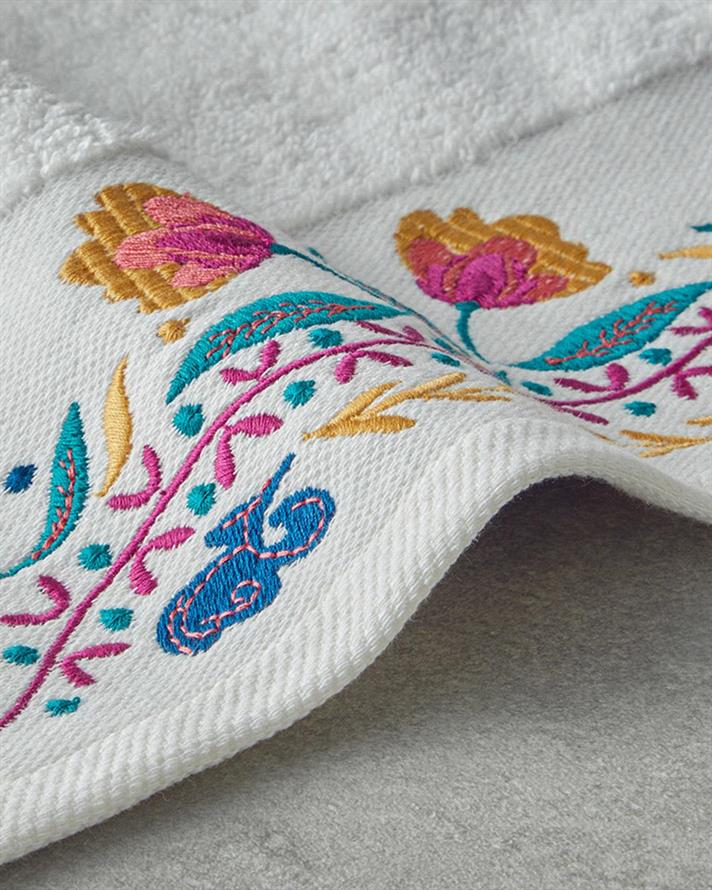 Prosop de fata, Mystic Flowers, bumbac, 50x80 cm, ecru