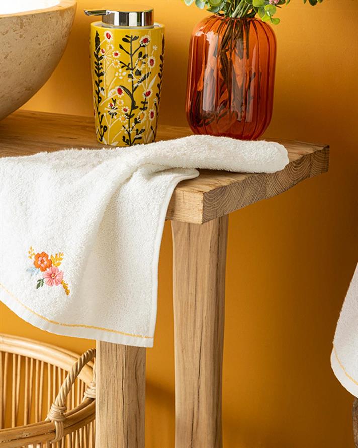 Bouquet Cotton Embroidered Hand Towel 30x40 cm White