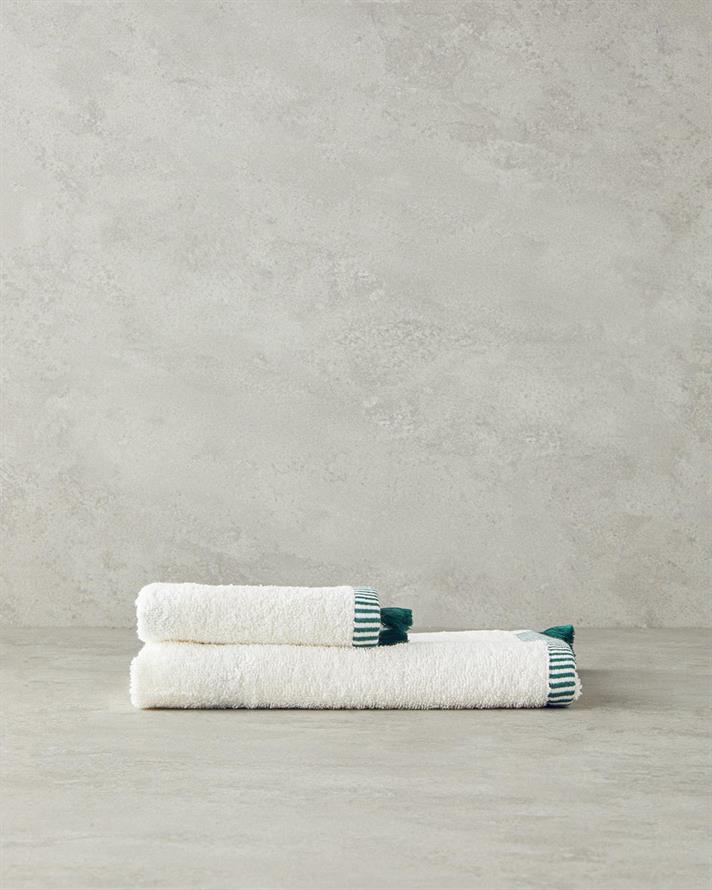 Colorful Lines Cu Bumbac Cu Ciucuri Prosop De Mâini 30 x 45 cm Ecru - Verde