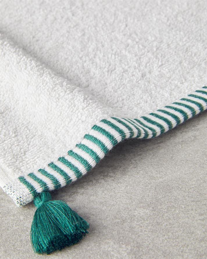 Colorful Lines Cu Bumbac Cu Ciucuri Prosop De Mâini 30 x 45 cm Ecru - Verde