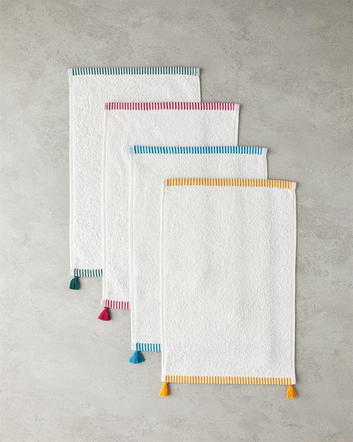 Colorful Lines Cu Bumbac Cu Ciucuri Prosop De Mâini 30 x 45 cm Ecru - Albastru