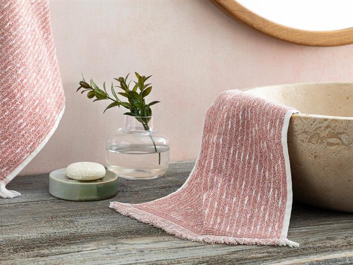 Hybrid Cottony fringed Hand Towel 30x40 cm Ecru-Pink