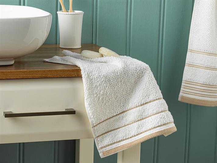 ivy Cottony Striped Hand Towel 30x40 cm White-Beige