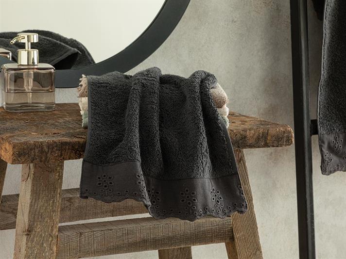 Lilian Cottony brode Hand Towel 30x40 cm Anthracite