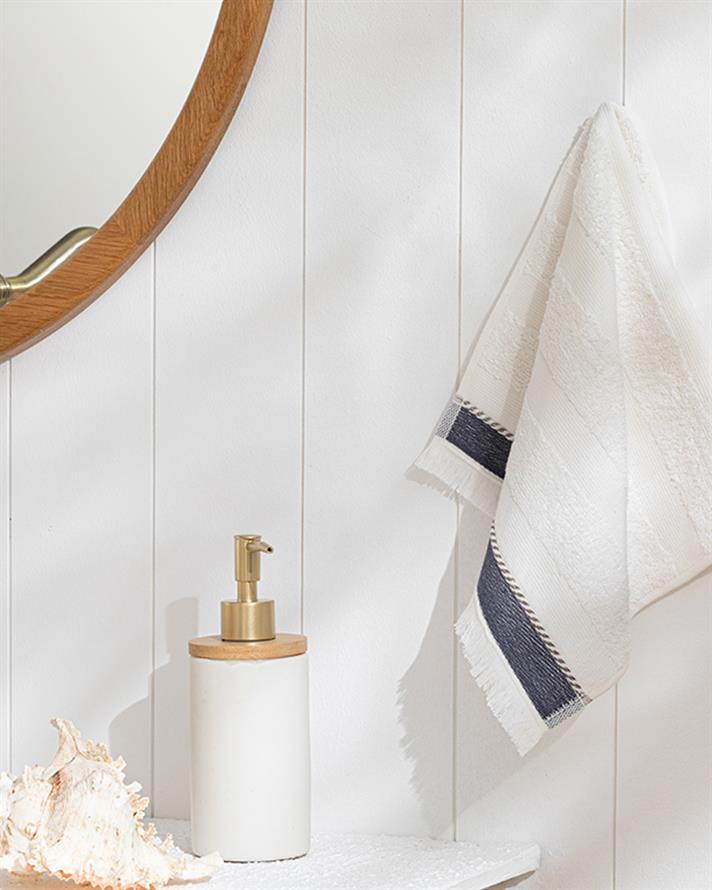 Lucina Cottony fringed Hand Towel 30x40 cm Ekru-Lacivert