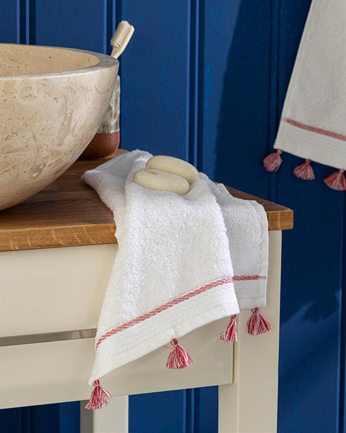 Mila Brass Fringed Hand Towel 30x40 cm White