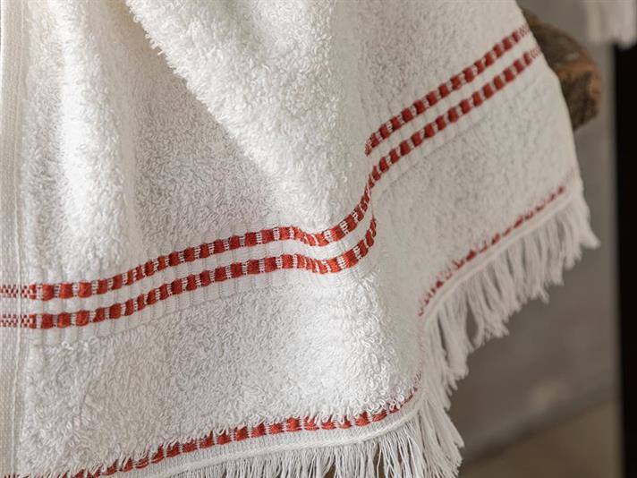 Nautical Cottony Hand Towel 30x40 cm White - Brick Red