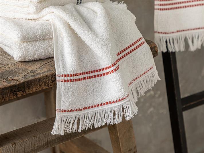 Nautical Cottony Hand Towel 30x40 cm White - Brick Red