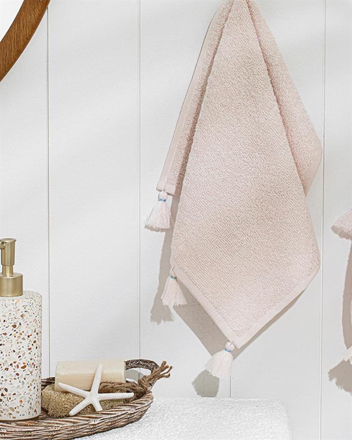 Nico Cottony Fringed Hand Towel 30x40 cm Light Beige