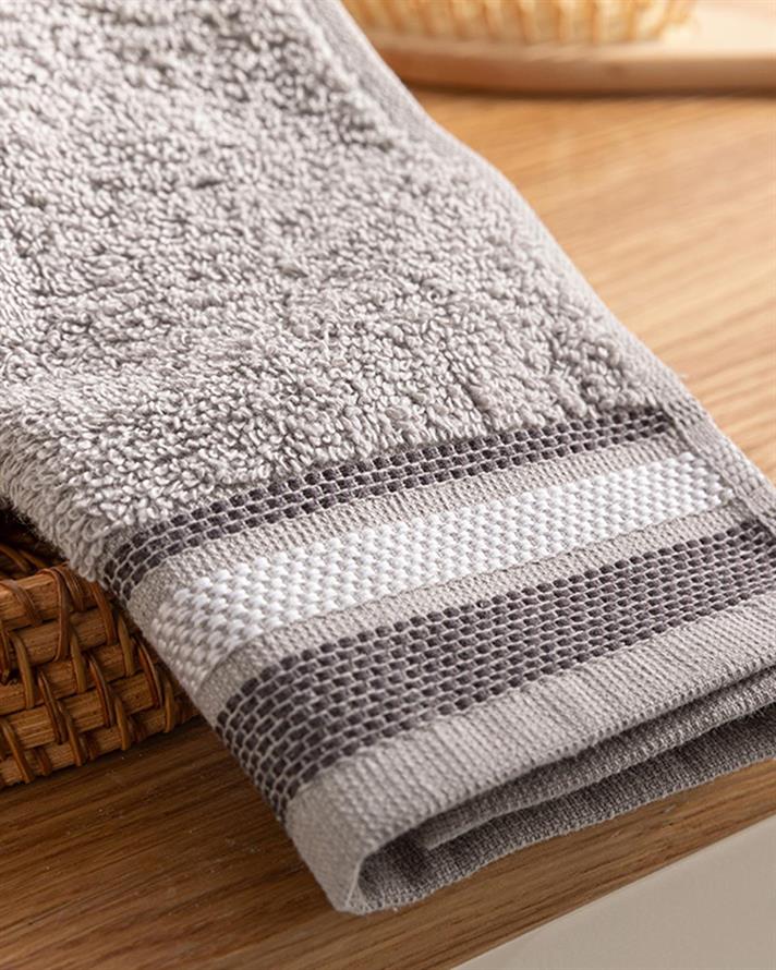 Triple Striped Cotton Hand Towel 30x40 cm Gray