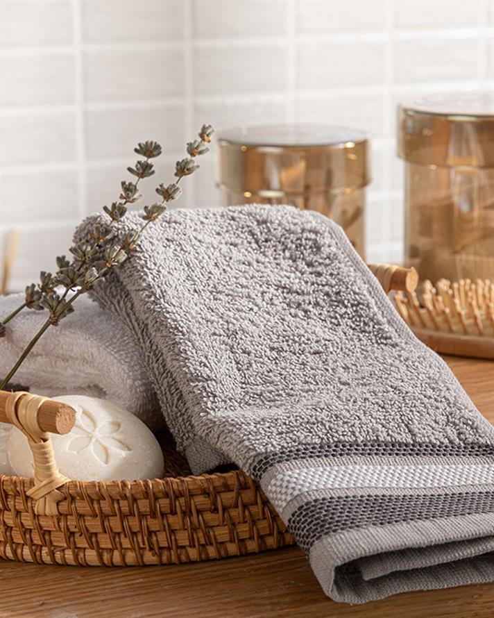 Triple Striped Cotton Hand Towel 30x40 cm Gray