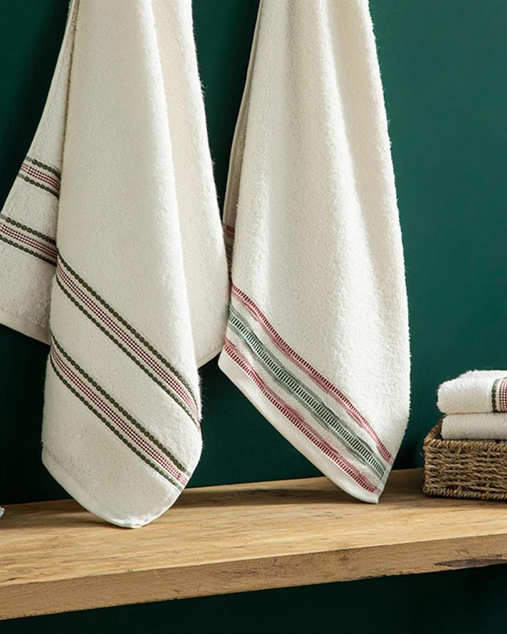 Twin Cottony Striped Hand Towel 30x40 cm Ecru