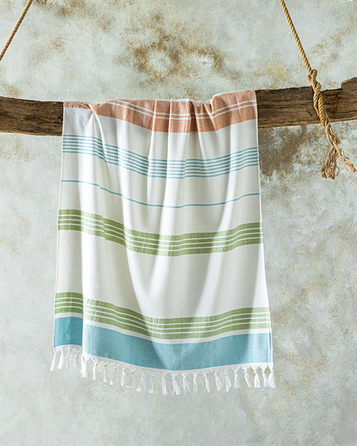 Prosop de plajă, Nova, bumbac-poliester, 75x150 cm, ecru-verde-galben