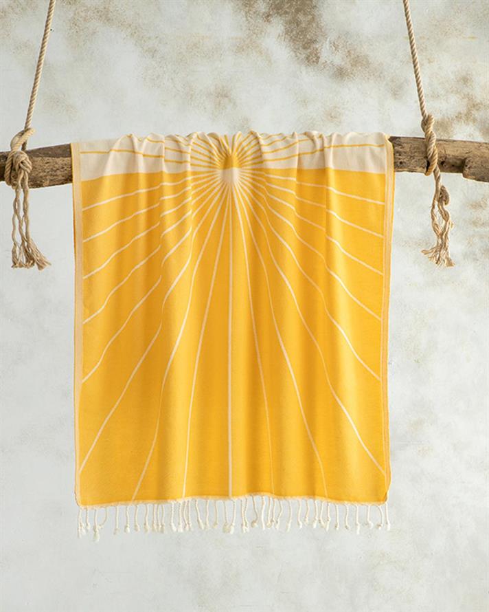 Prosop de plajă turcesc cu uscare rapidă, Sunrise, bumbac, 90x150 cm, galben-bej